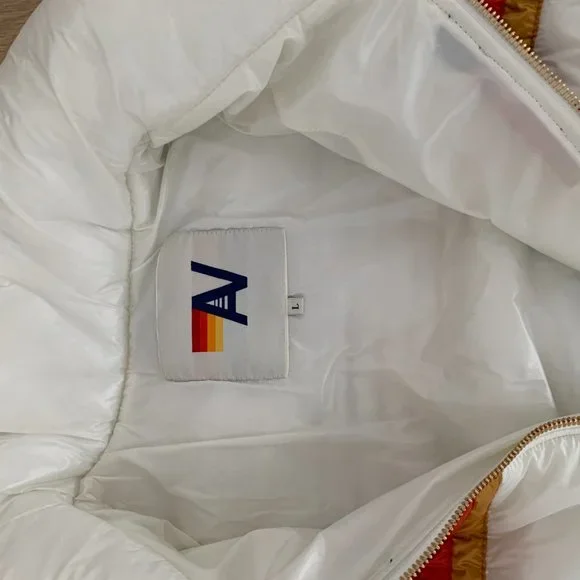 AVIATOR NATION 5 STRIPE LUXE APRES PUFFER JACKET - GLOSSY WHITE - Picture 6 of 8